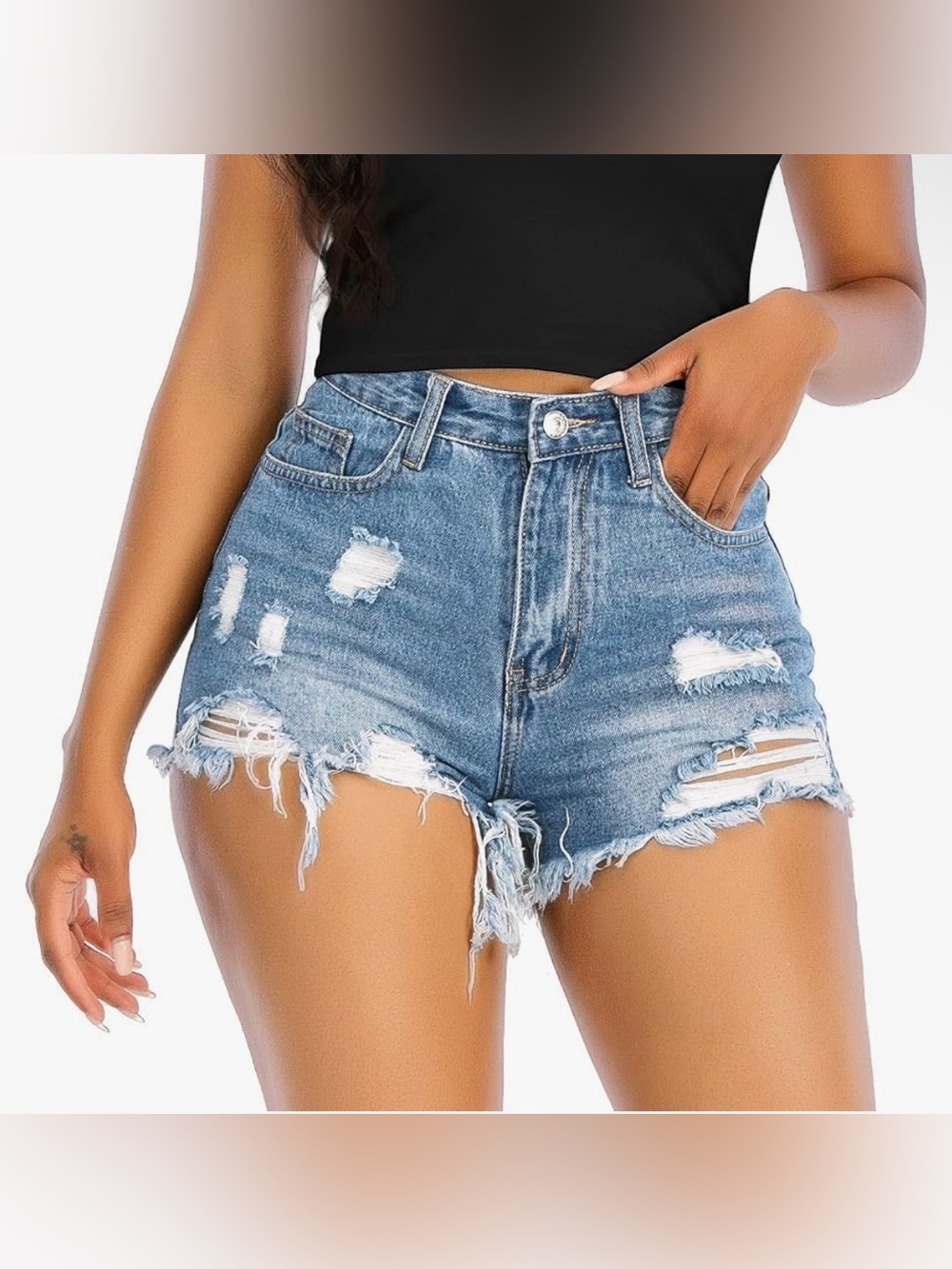 J.ING Distressed High Rise Denim Cutoff Shorts Medium Wash Size M NWT